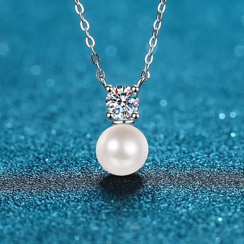 S925 Sterling Silver Collar Chain 8mm Pearl 0.5ct Moissanite Necklace for Women