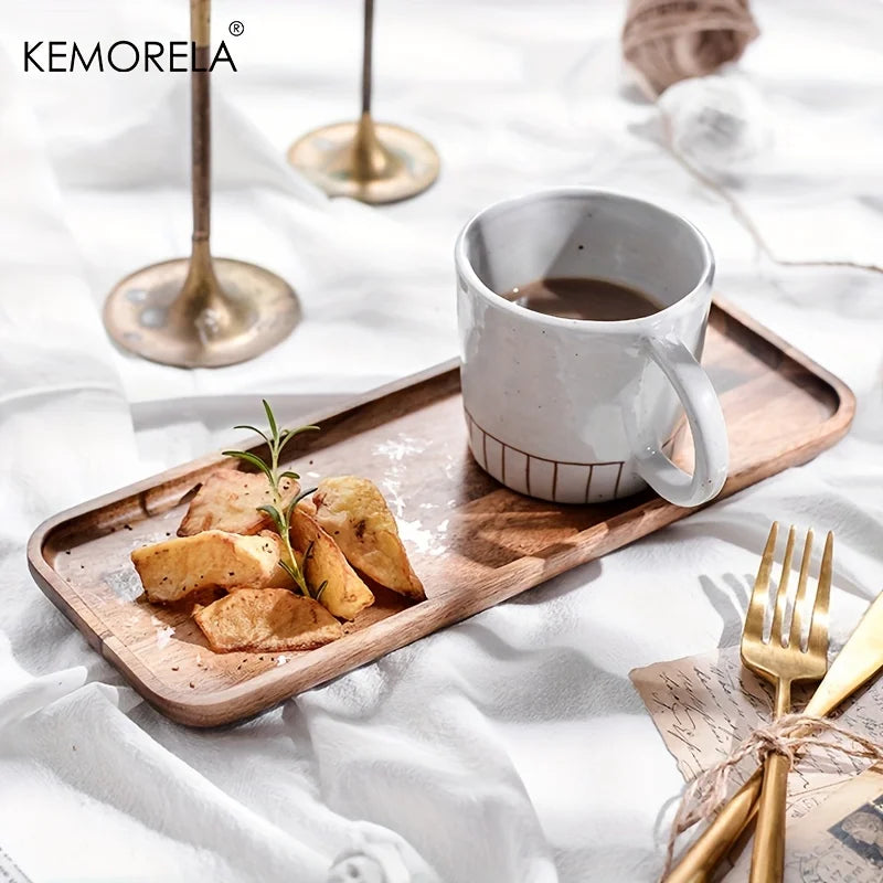 KEMORELA 1PCS Acacia Wood Coffee Tray Food CupTrays Decorative Wood Tray Dessert Candy Bamboo Tray Gongfu Tea Tray