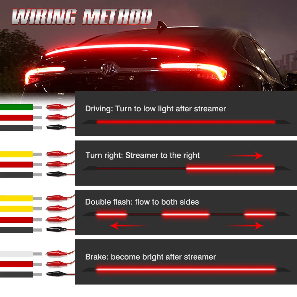 120cm Led Spoiler Light For Car Universal Black Carbon Fiber Rear Spoiler Auto The Third Brake Light Stop Signal Light 12V