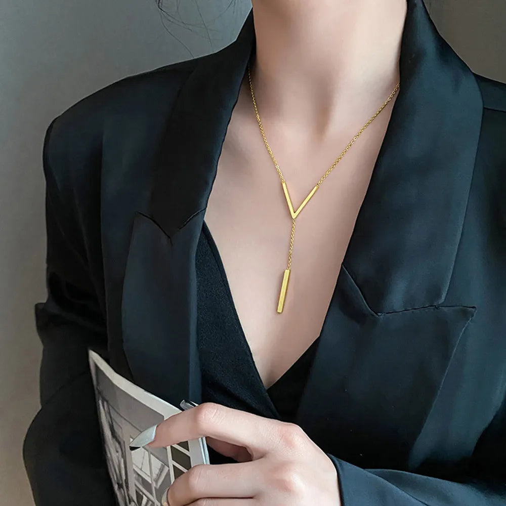 V-shaped Long Sexy Clavicle Gold Colour Chain Necklace Choker for Women Fashion Jewelry Party Gifts