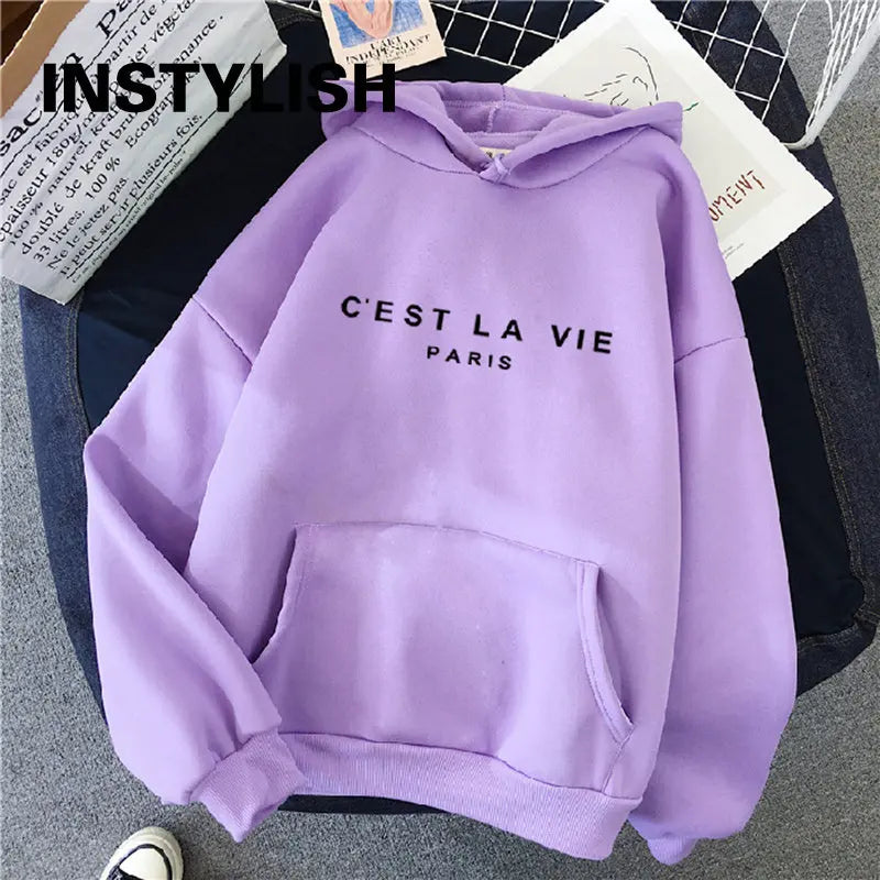 Women Casual Print Loose Hoodies Spring Long Sleeve Hooded Sweatshirt Pullover