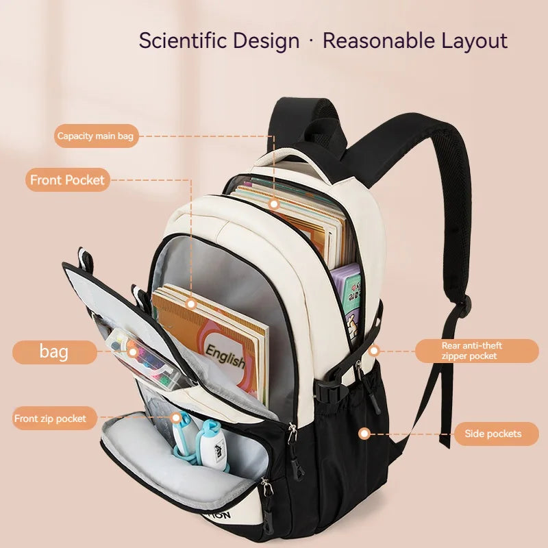 Babu Bean Schoolbag Female School Backpack Simple Breathable Large Capacity Girls Backpack