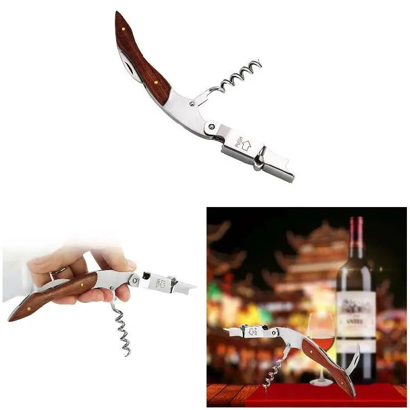 Four-in-one Multifunction Corkscrew Wine Bottle Opener Stainless Steel  Cutter High-end Screwdriver Wooden Handle