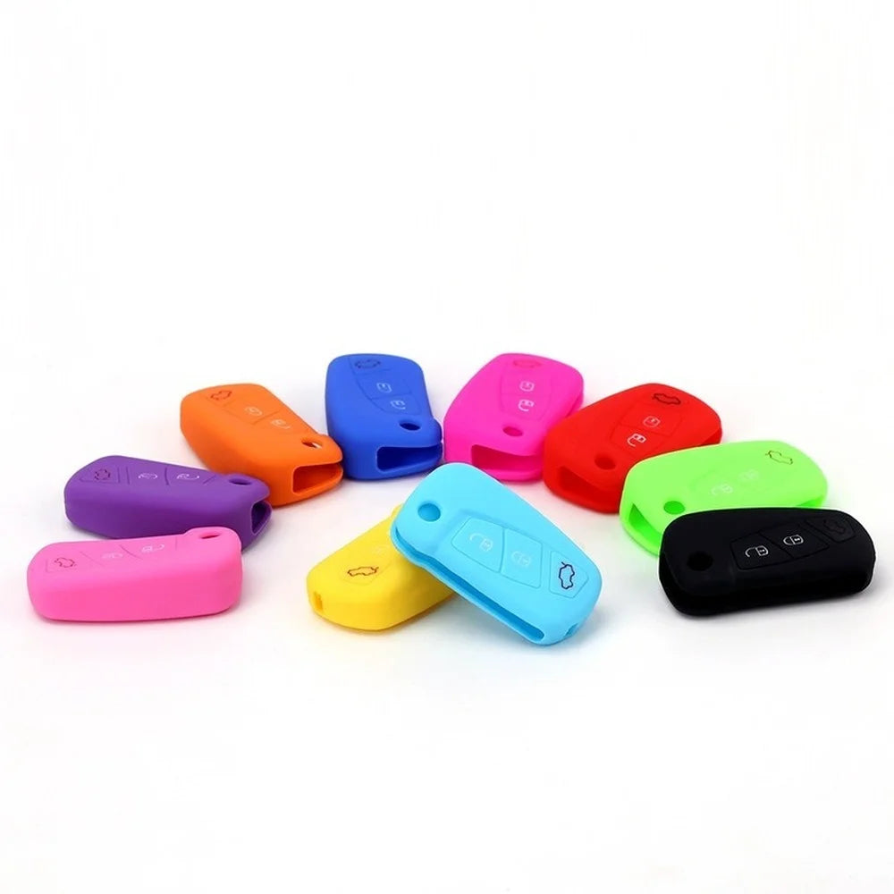 Silicone Car Key Case for Ford KA MK2 2008-2016 3 Buttons Aftermarket Folding Keychain Holder Remote Control Fob Protector Cover