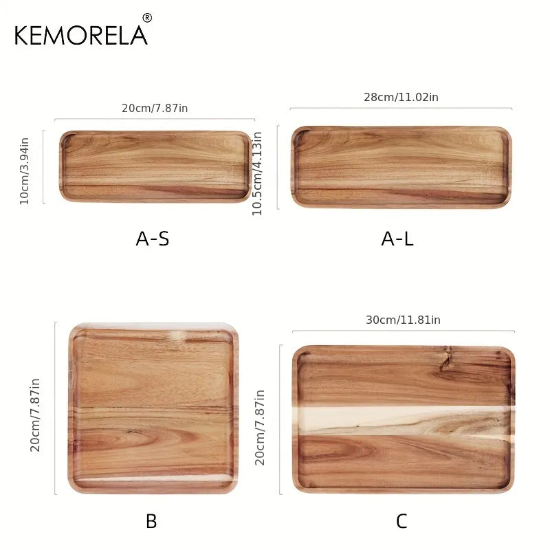 KEMORELA 1PCS Acacia Wood Coffee Tray Food CupTrays Decorative Wood Tray Dessert Candy Bamboo Tray Gongfu Tea Tray