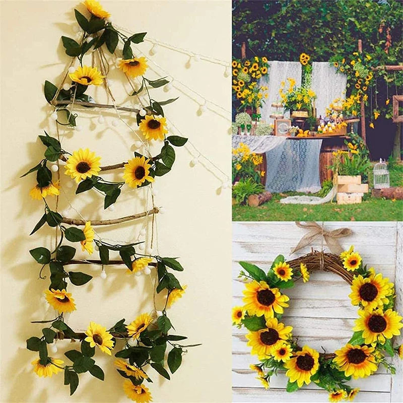 250cm Silk Sunflower Ivy Vine Artificial Flowers Wall Hanging Garland Fake Plant