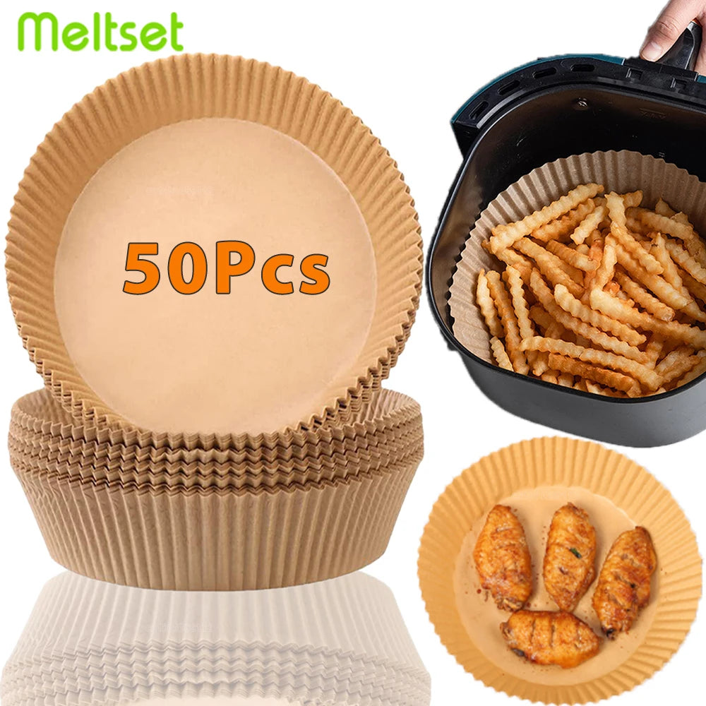 50Pcs Air Fryer Disposable Paper Non-Stick Airfryer Baking Papers Round Air-Fryer Paper Liners Paper Kitchen Accessories