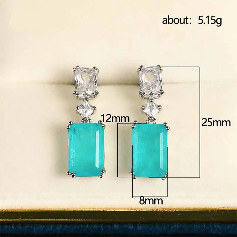 Ocean Blue Geometric Square Cubic Zirconia Drop Earrings for Women