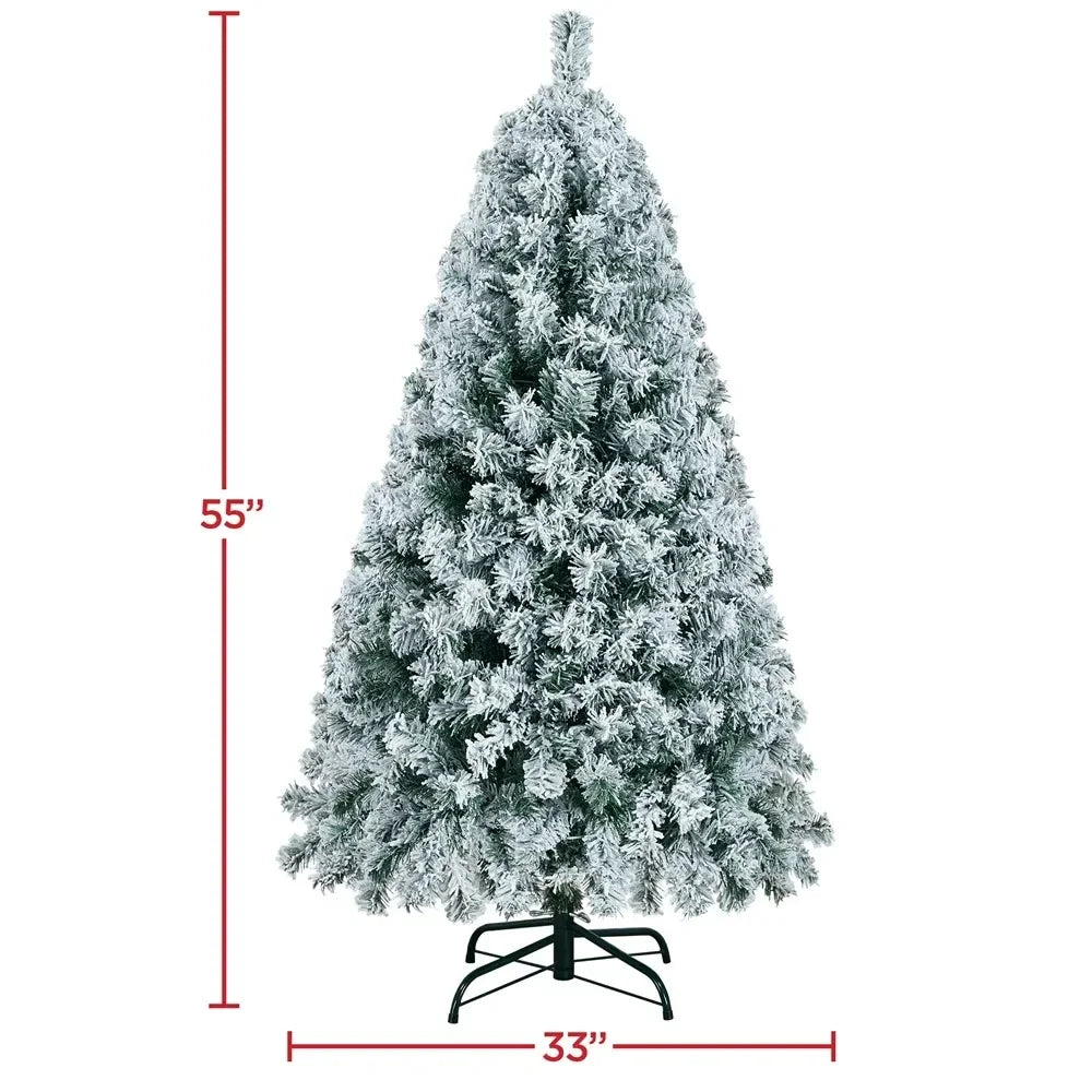 Christmas Decoration 4.5' Clear Prelit Incandescent Green Flocked Spruce Decorative Artificial Christmas Tree Free Shipping