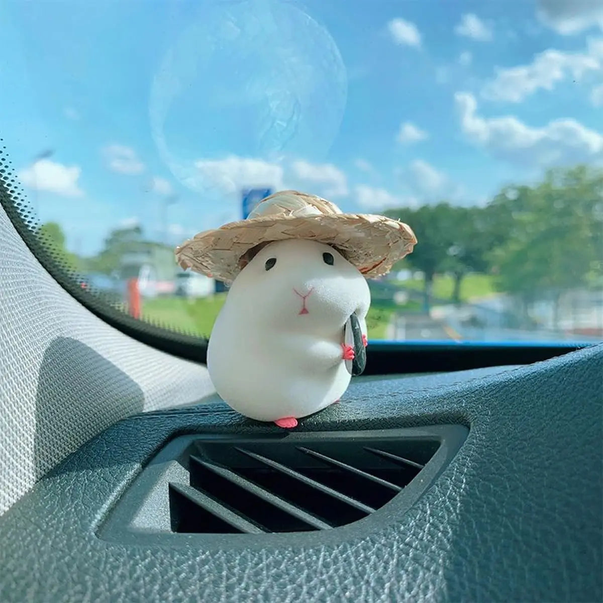 Cute Hamster with Straw Hat Car Ornament Car Decoration