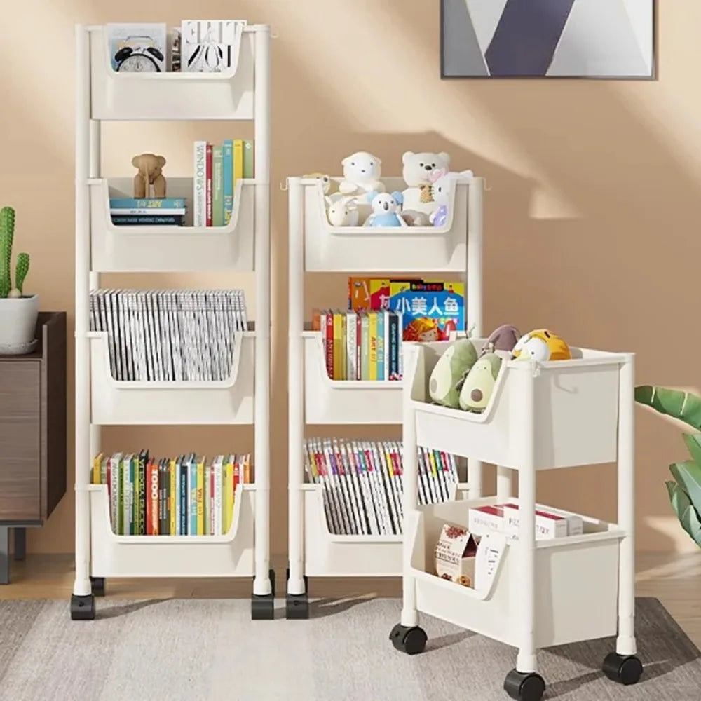 Trolley Bookshelf Portable Kitchen Storage Rack Movable Bookshelf With Wheels