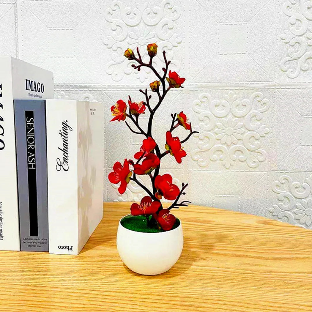 Bonsai Silk Flowers Plum Blossoms Artificial Plant Fake Flowers Pot