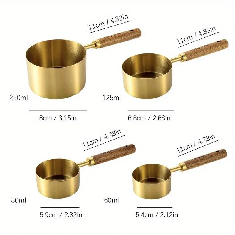 4/8Pcs Wooden Handle Stainless Steel Measuring Cups Spoons Set