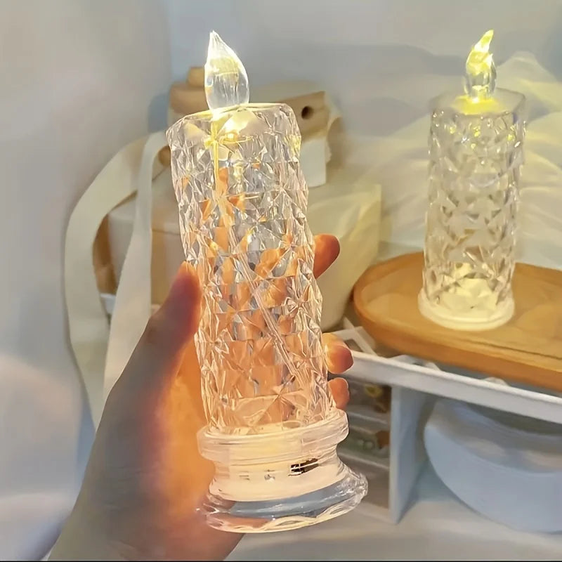 Led Candle Light Rose Pattern Projection Simulation Flameless Candle Lamp