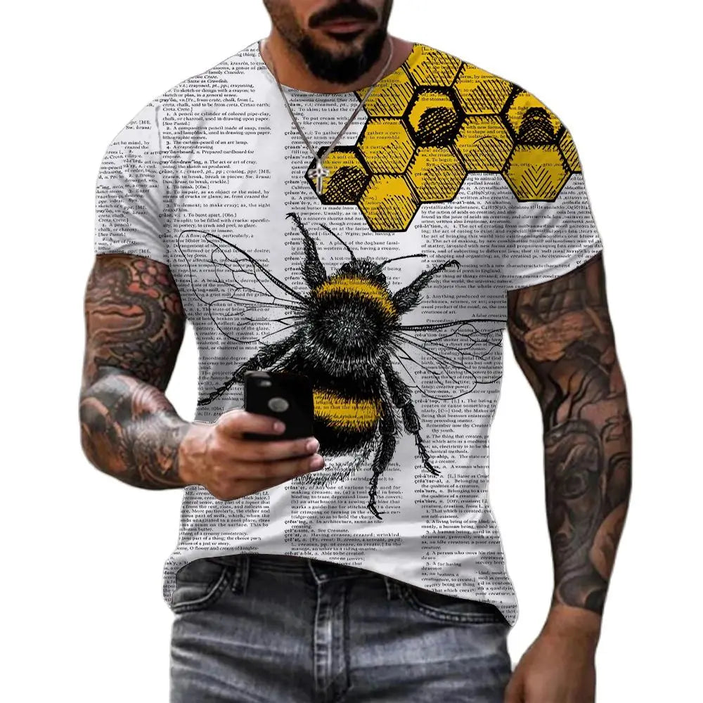 Men's T-Shirt 3D Print Tee Funny Bee Summer Short Sleeve T-Shirt O-Neck Tops