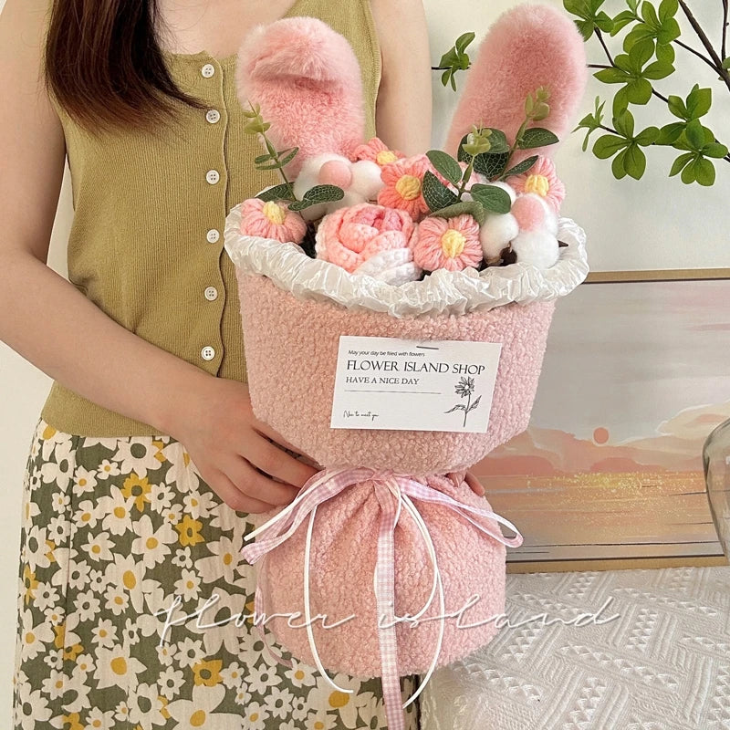 Graduation Flower Bouquet Rabbit Kawaii Doll Cute Crochet Flower Bouquet  Valentine's Day Gift Wedding Party Decor