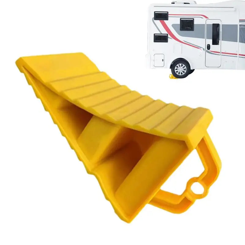 Portable Wheel Chock with Handles Anti-slip Plastic Base Tire Support Pad Yellow