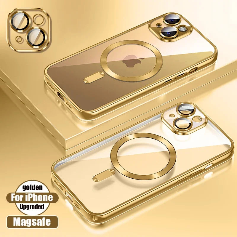 Silicone TPU Transparent Case Plus Magsafe Magnetic Lens Film Protect Cover for iPhone 16 15 14 13 12 11 Pro Max