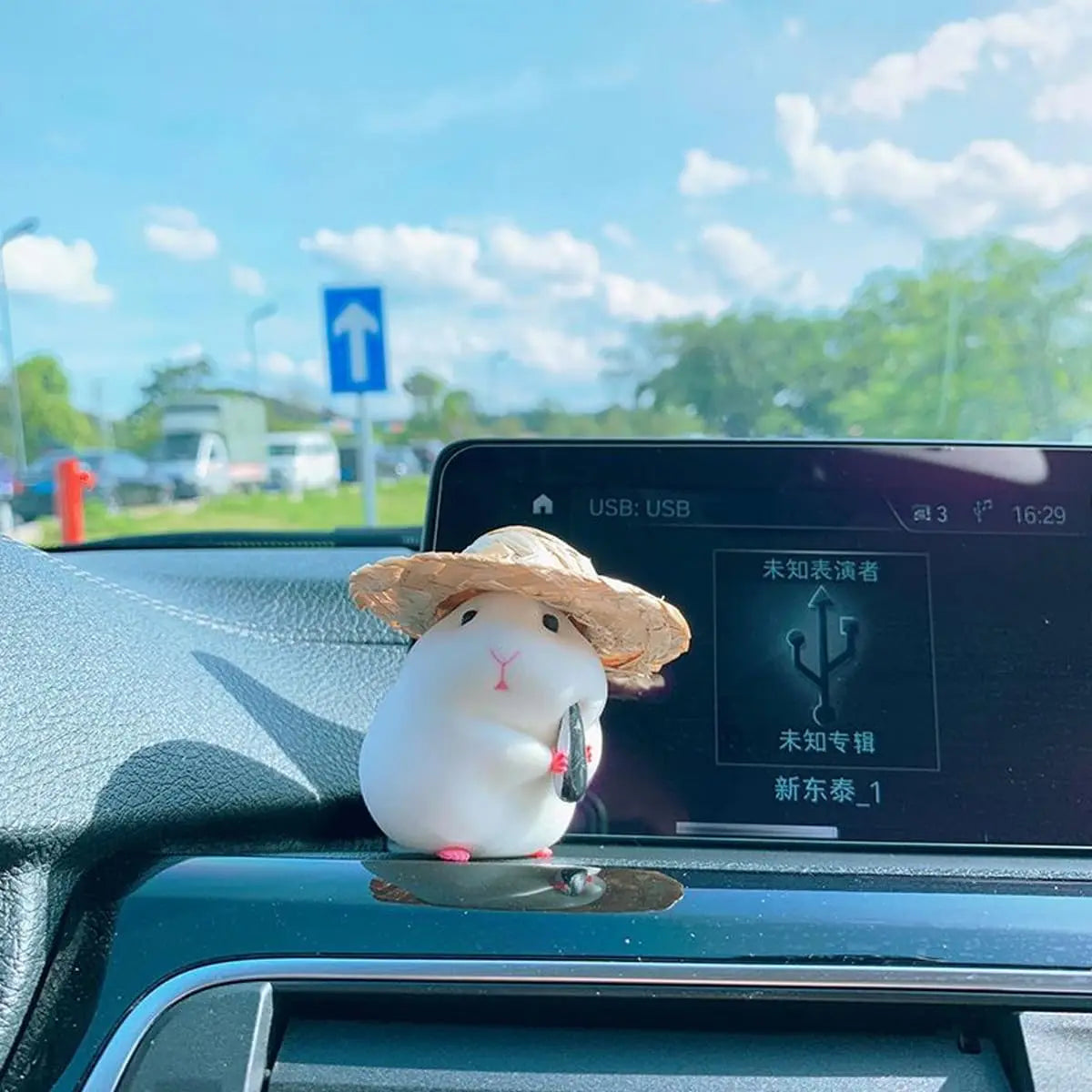 Cute Hamster with Straw Hat Car Ornament Car Decoration