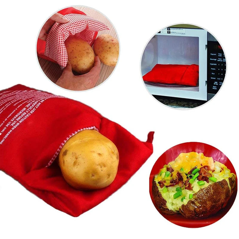 Microwave Potato Bag Reusable Potato Cooker Bag Baked Potato Cooker  Red Pouch