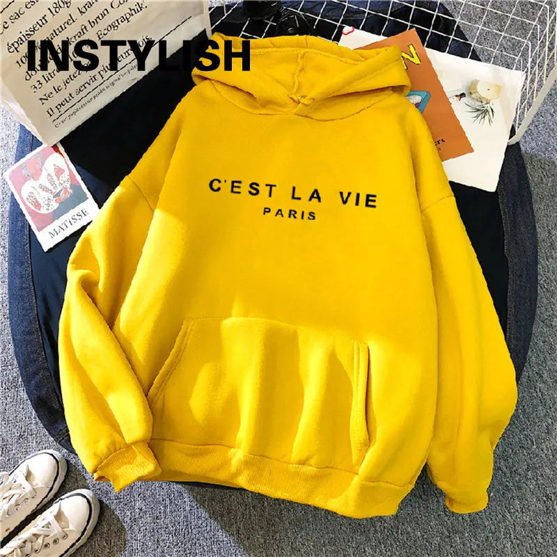 Women Casual Print Loose Hoodies Spring Long Sleeve Hooded Sweatshirt Pullover