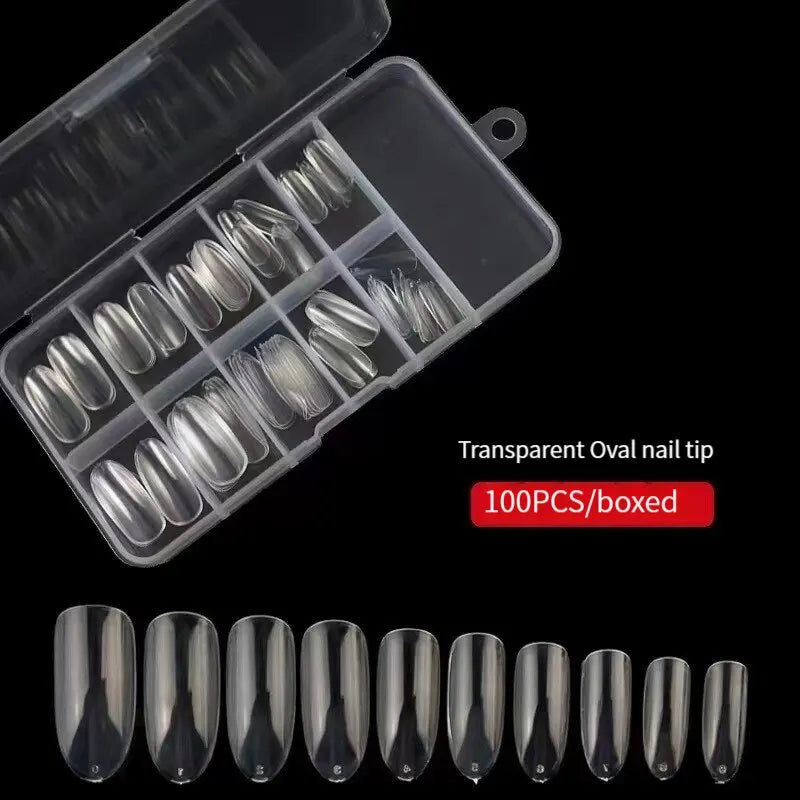 100 Pieces Transparent Nail Tip Oval French Nails in a Box