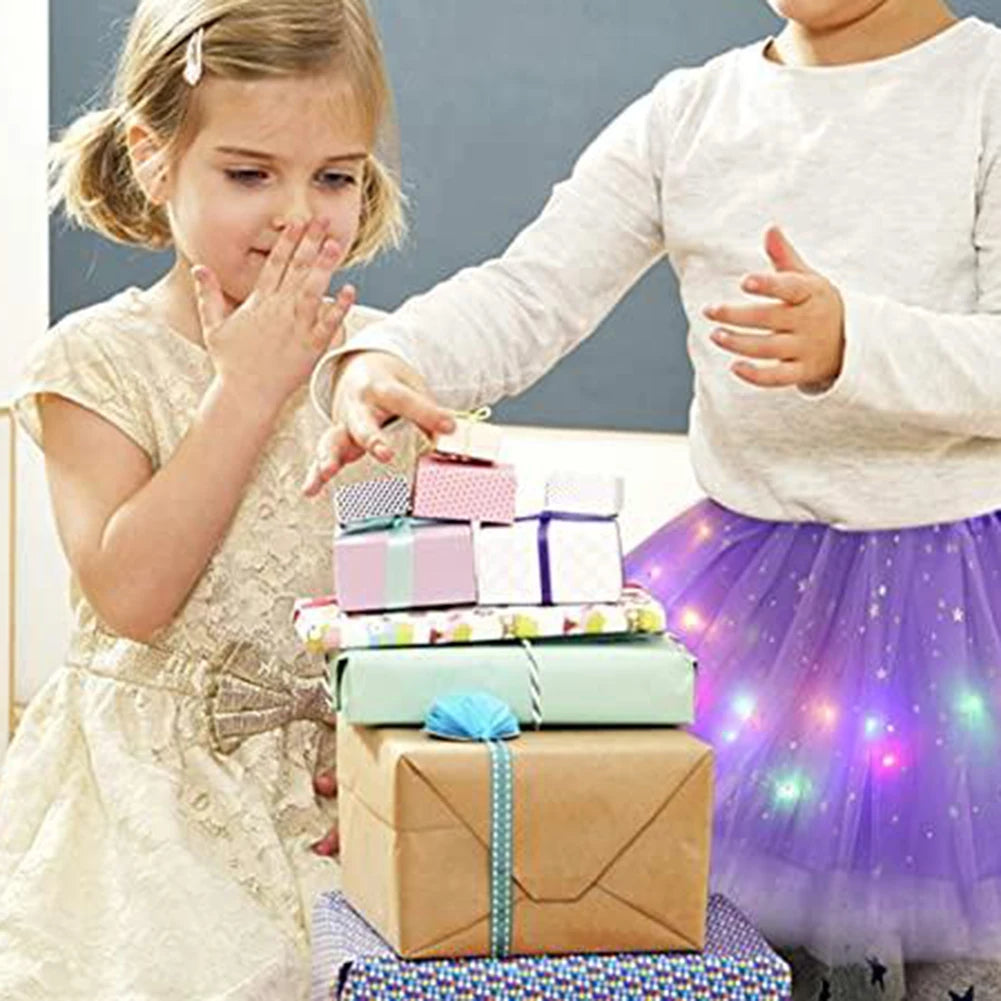 Luminous Puffy Skirts Girls Star Sequins Mesh Tutu Ballet Skirt with LED Light