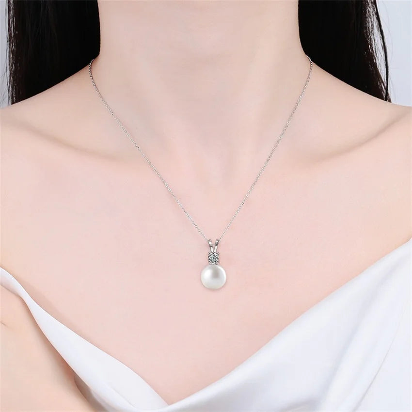 Freshwater Pearl 0.1ct Moissanite S925 Sterling Silver Pendant Necklace Women