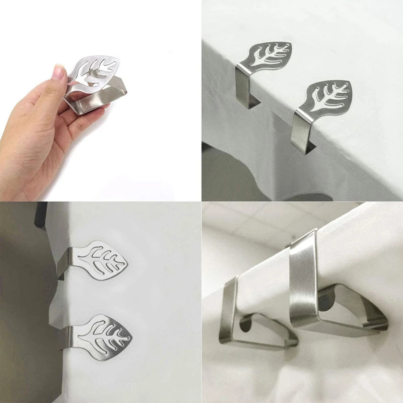 4PCS Home Stainless Steel Tablecloth Tables Cover Clips Holder Clamps Party Tool Stainless Steel Table Cloth Clip Leaf Shape