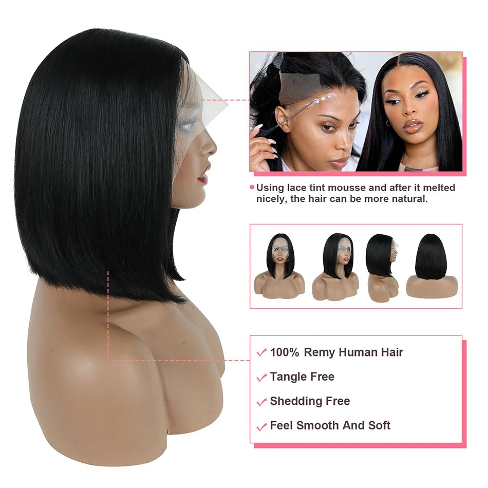 13x4 Lace Front Human Hair Wig Transparent Short Bob Wig Glueless Wigs For Women