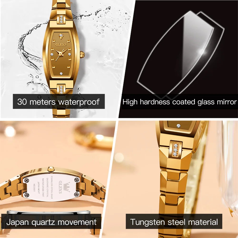 Imported Quartz for Women Gold Fashion Diamond Waterproof Ladies Wristwatch