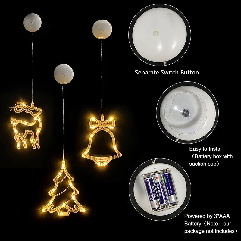 Christmas LED Light Snowflake Santa Hanging Sucker Lamp Window Decoration