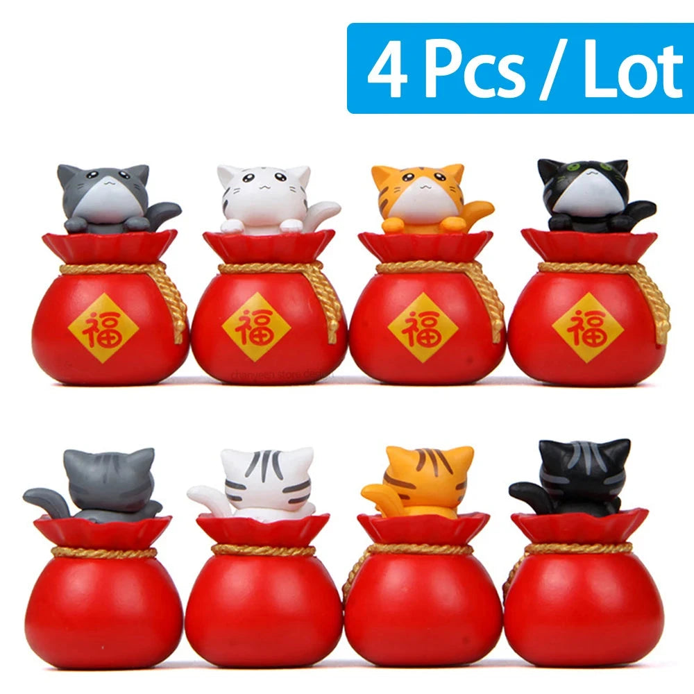 Blessing Bag Cat Ornament Miniature Figurines Kitten Statue Gift for Kids Children Baby Room Pot Home Decoration Garden Tools