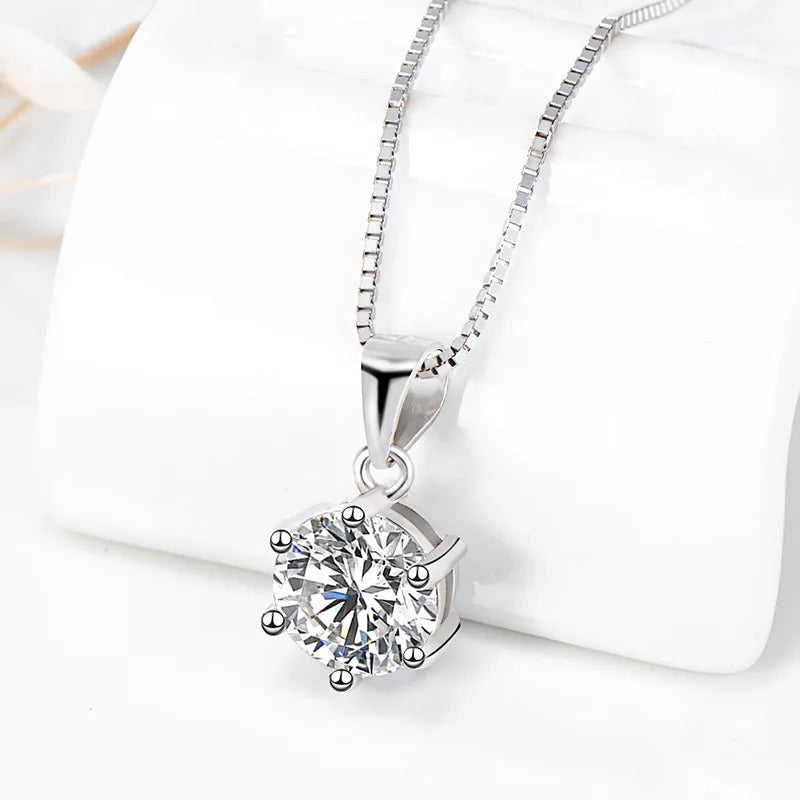 1ct 2ct Moissanite Pendant Necklaces For Women Sterling Silver 925 D Color VVS Lab Diamond Fine Jewelry Wedding Party Gift