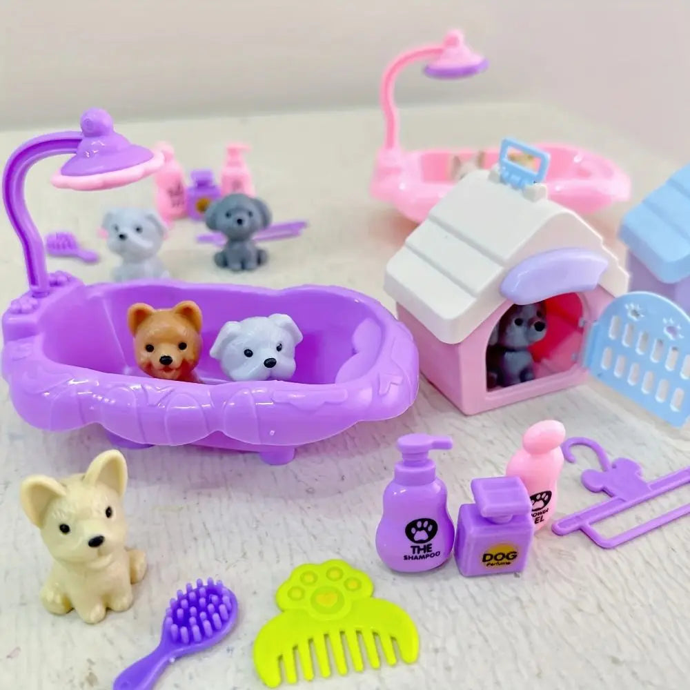 Dog Doll Set Puppy Pretend Play Toy Animal Kids Toys Dog Pet Basket Toys