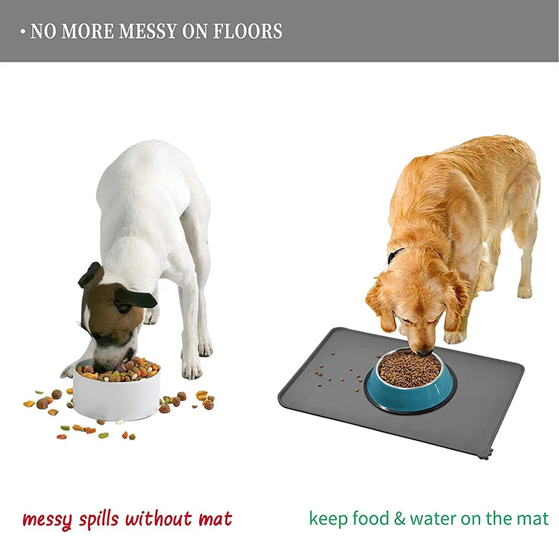 Silicone Dog Cat Bowl Mat Non-Stick Pet Fountain Tray Food Pad Puppy Dogs Feeding Drinking Mat Easy Washing Placemat