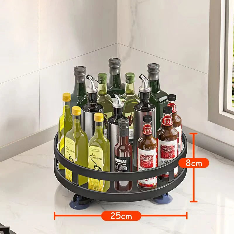 360°Rotation Spice Rack Organizer Jar Non-Skid Carbon Steel Storage Tray