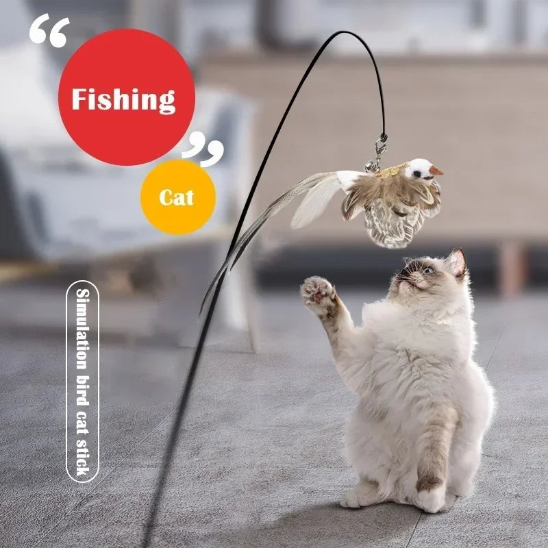 Simulation Bird interactive Cat Toy Funny Feather Bird with Bell Cat Stick Toy for Kitten Playing Teaser Wand Toy