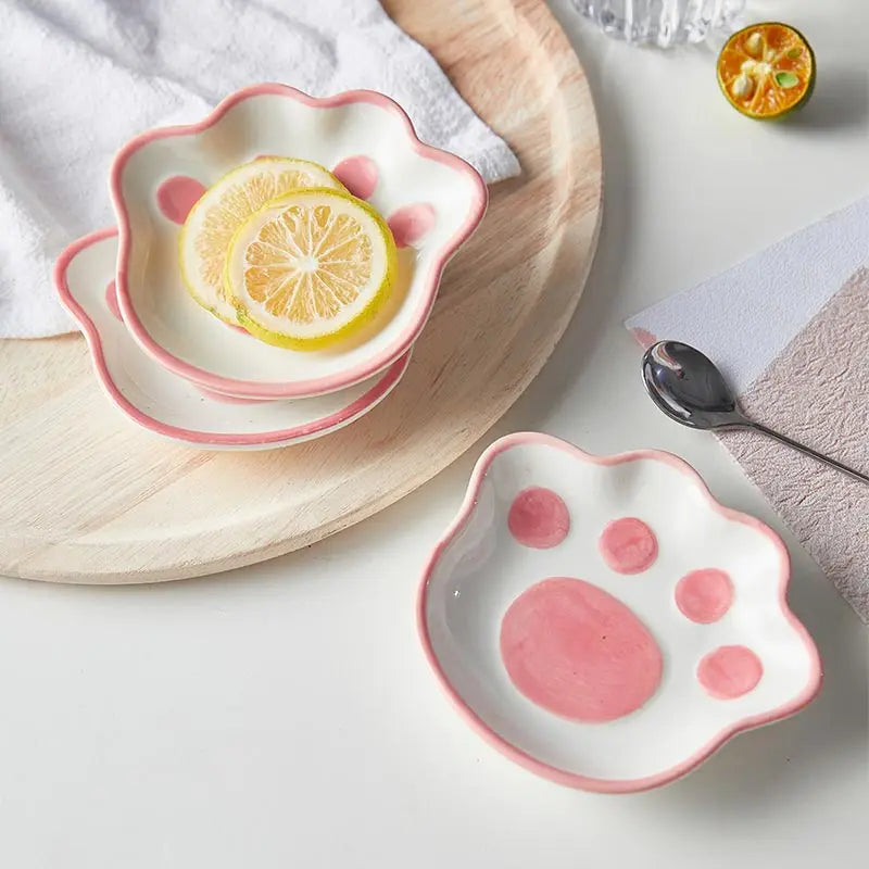 Japanese Cute Cat's Paw Taste Dish Ceramic Cartoon Dessert Plate Seasoning Bowl