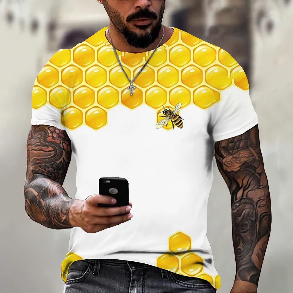 Men's T-Shirt 3D Print Tee Funny Bee Summer Short Sleeve T-Shirt O-Neck Tops