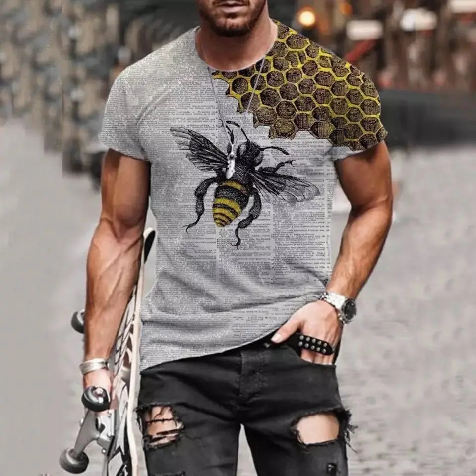 Men's T-Shirt 3D Print Tee Funny Bee Summer Short Sleeve T-Shirt O-Neck Tops