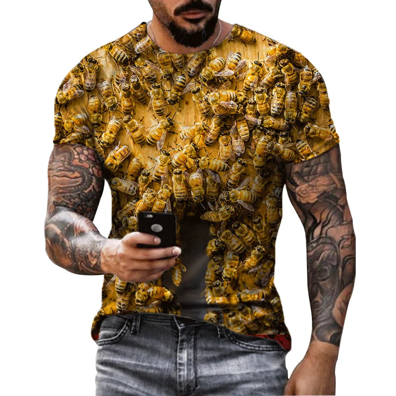 Men's T-Shirt 3D Print Tee Funny Bee Summer Short Sleeve T-Shirt O-Neck Tops