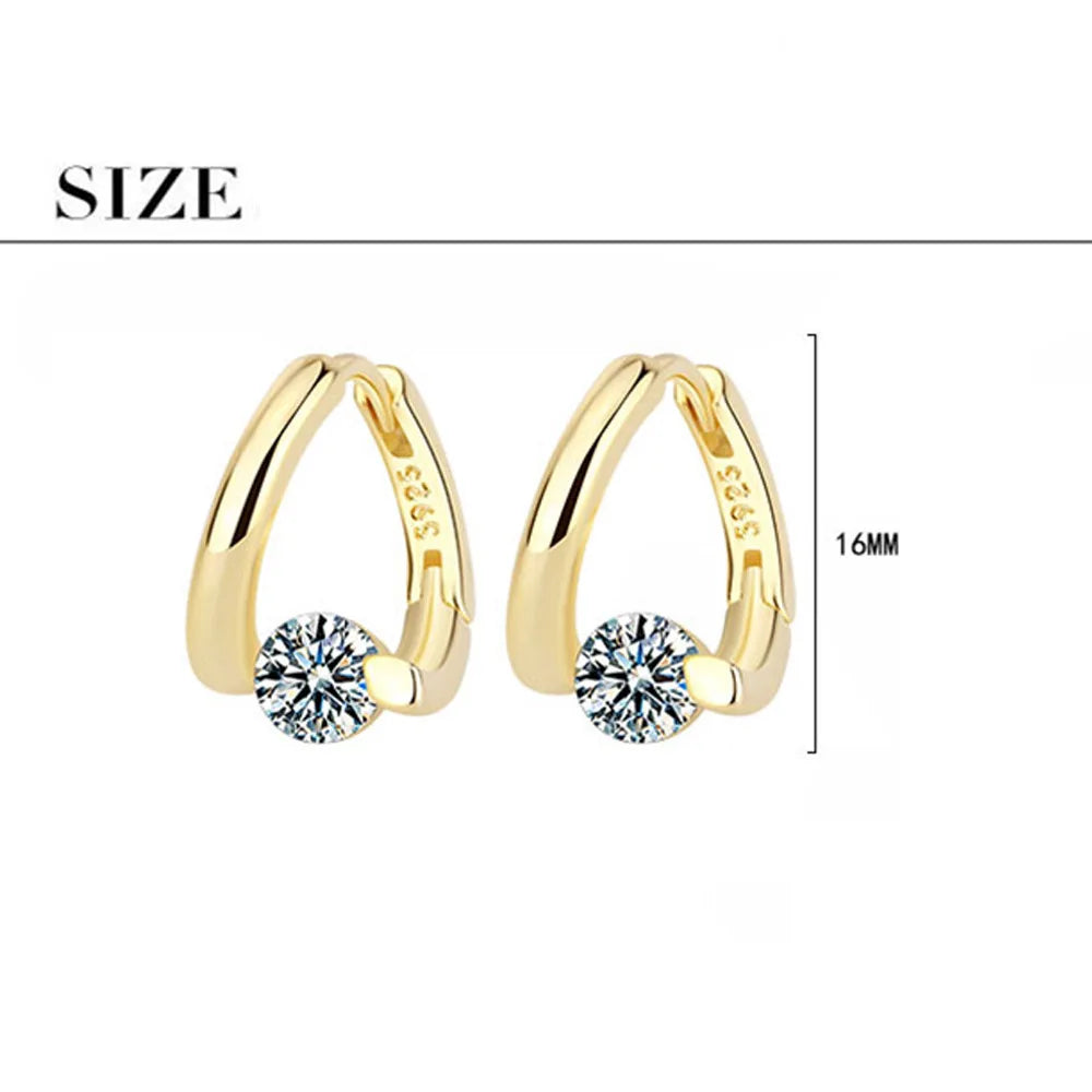 925 Sterling Silver Gold Crystals Simple Earrings For Women