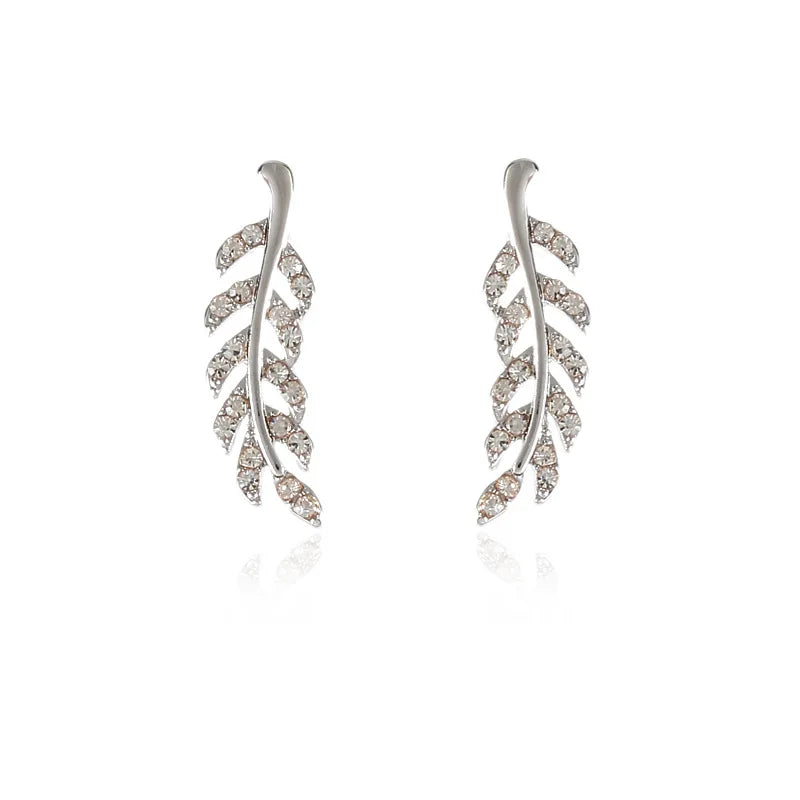 Hollow Out Leaves Earrings for Women Crystal Ear Stud Silver Golden Color Girl