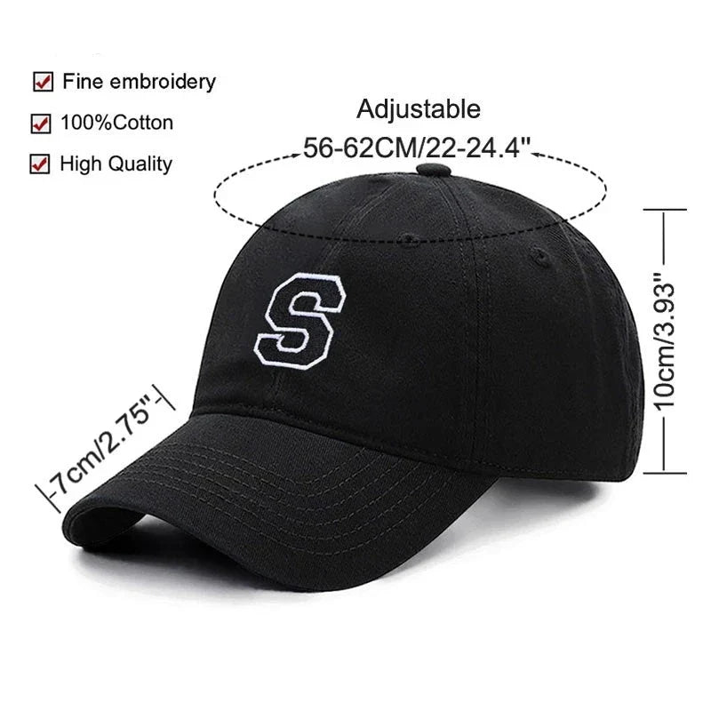 Bicolor letter A-Z Embroidery Black Baseball Cap Cotton Men Women Adjustable Cap