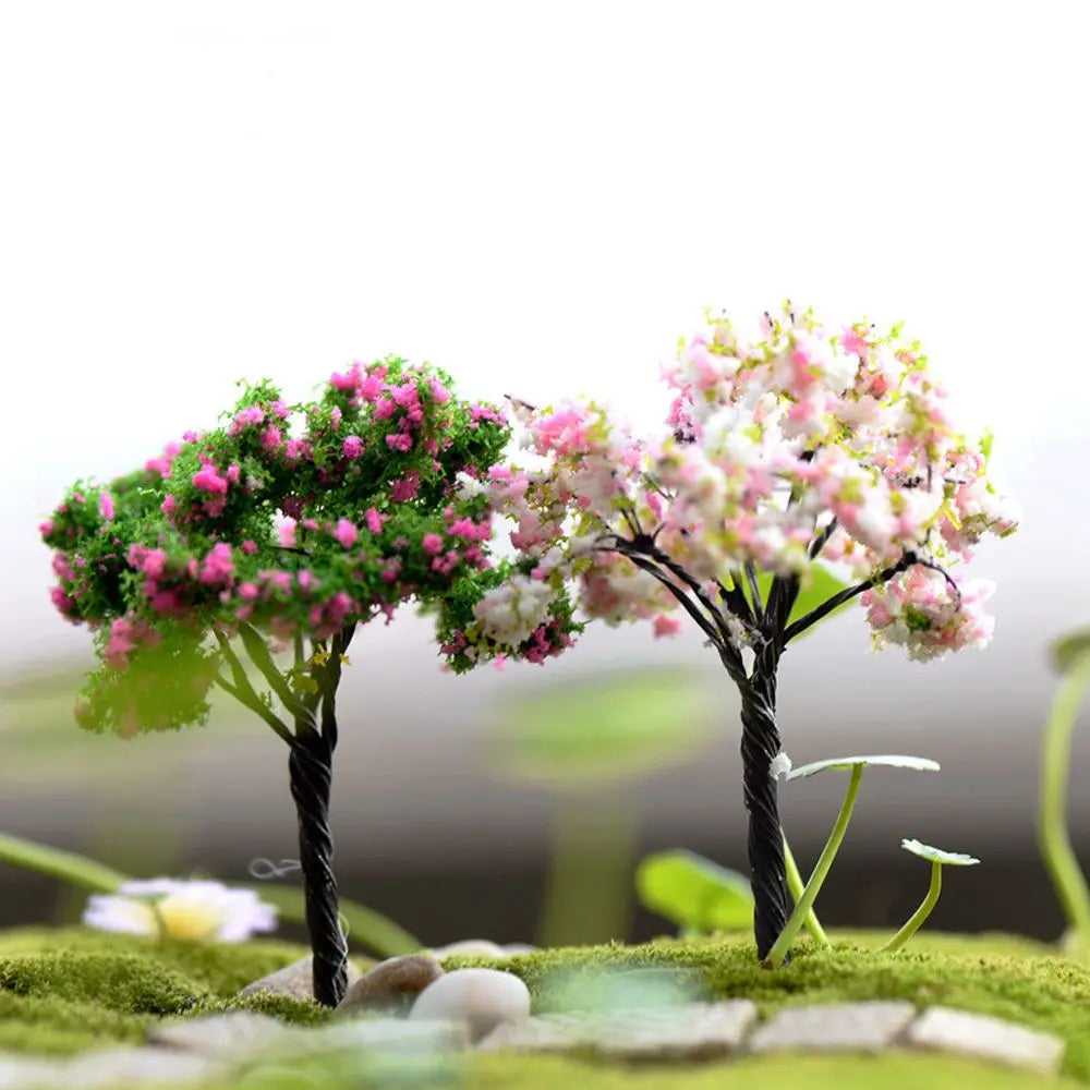 2PC Plastic Mini Simulation Trees Sakura Miniatures Micro Landscape Setting