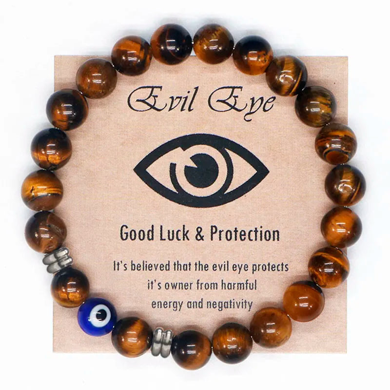 Natural Tiger Eye Beaded Bracelet Men Women Turkish Amulet Protection Blue Evil Eye Bracelet For Women Spiritual Jewelry