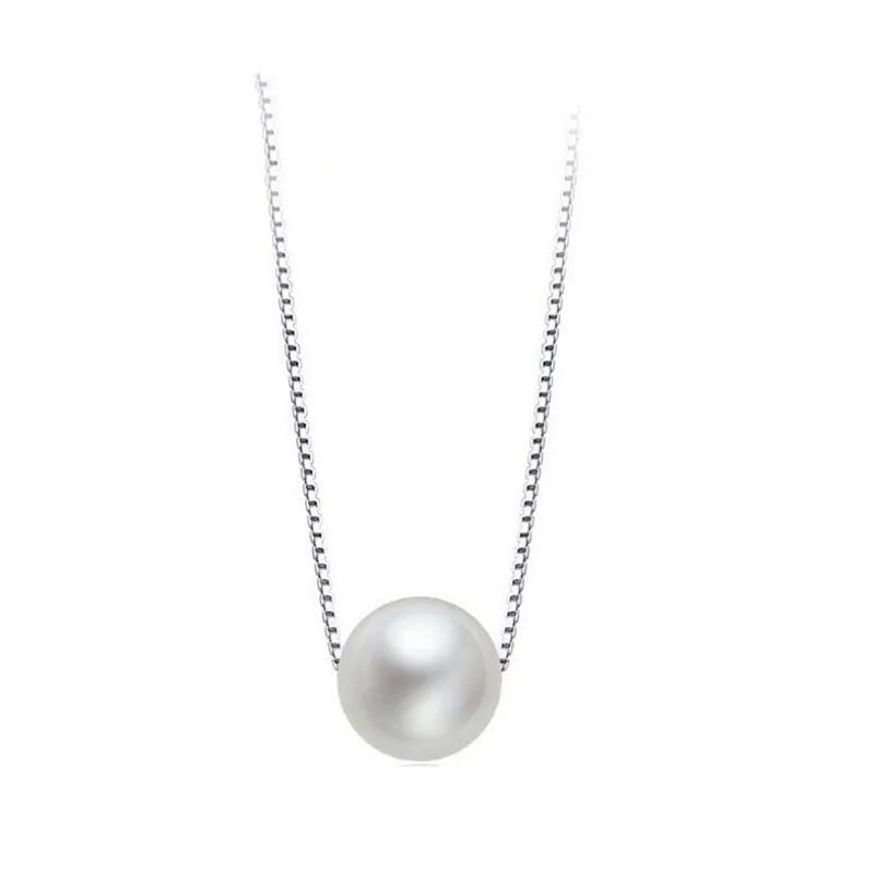 Silver Color Simple Classic 10mm Simulated Pearl Necklace For Women