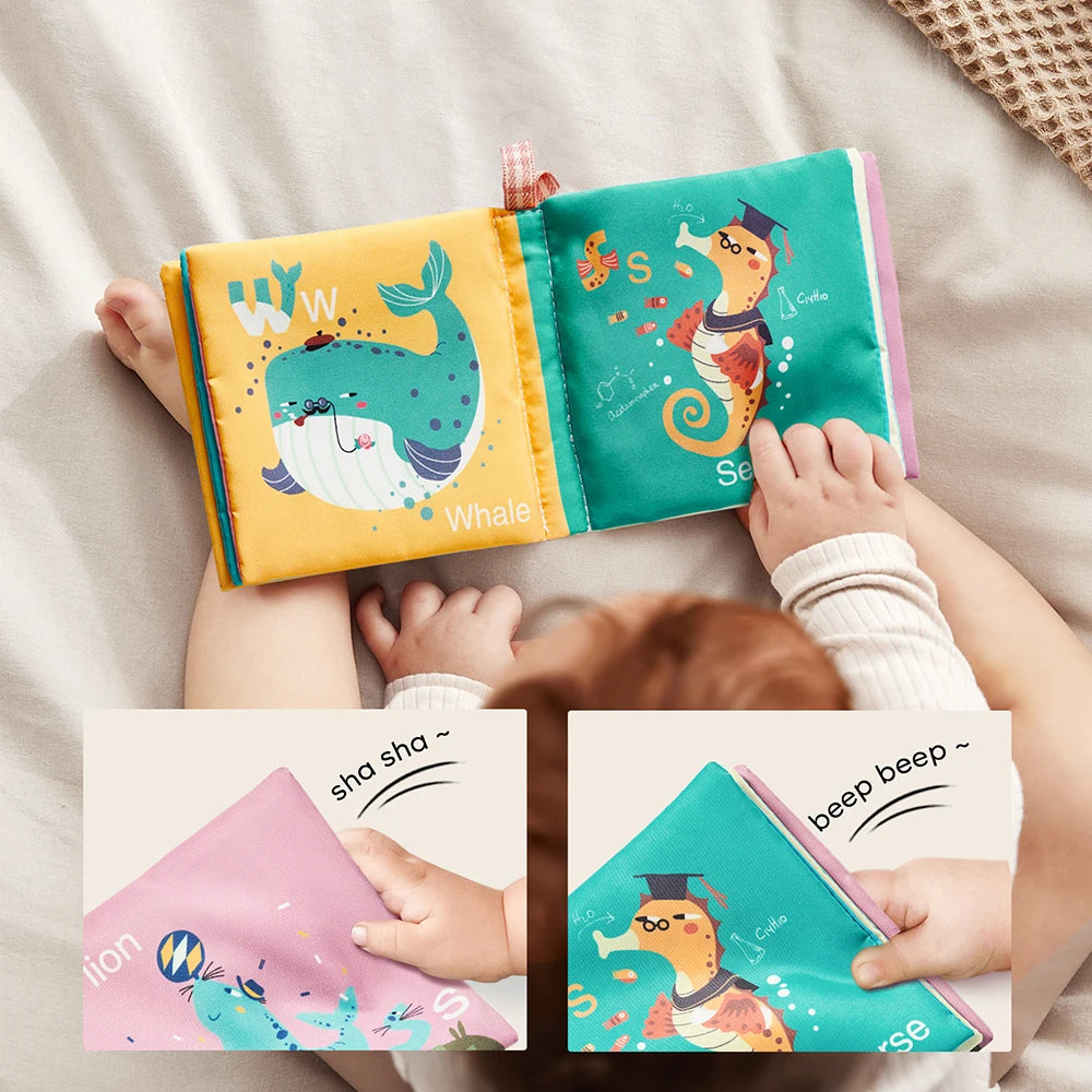 Bc Babycare 6pcs Soft Cloth Books with Rustle Sound 3D Baby Sensory Educational Learning Animal Tails Book Stroller Toys