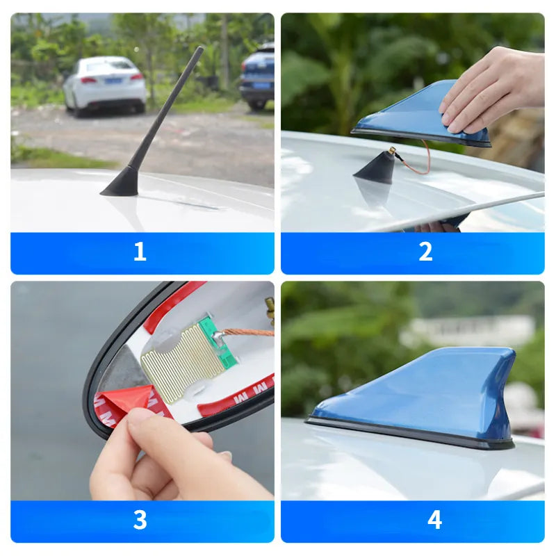 Car Shark Fin Antenna 16cm Universal Carbon Fiber Look Roof Top Mount Aerial Antenna Toppers